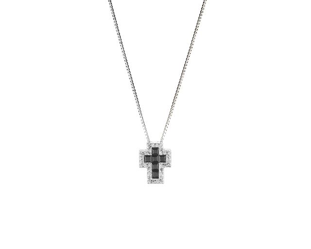 Collana argento con croce con zirconi neri