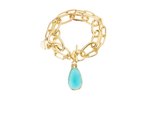 Bracelet in gilded bronze with turquoise crystal