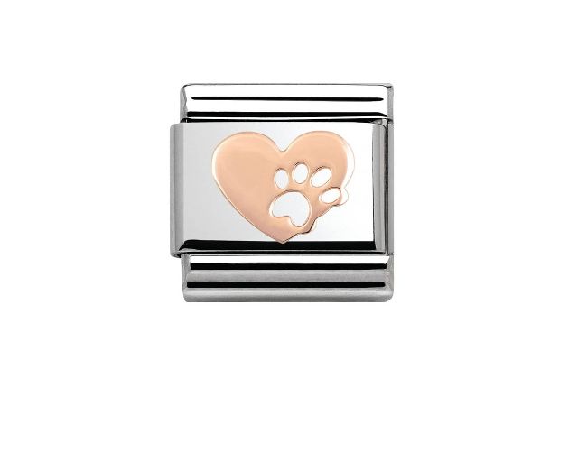 Cuore con orma composable acciaio e oro rosa