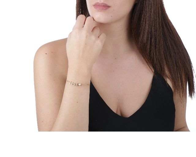 Bracciale argento love e cuore con zirconi bianchi