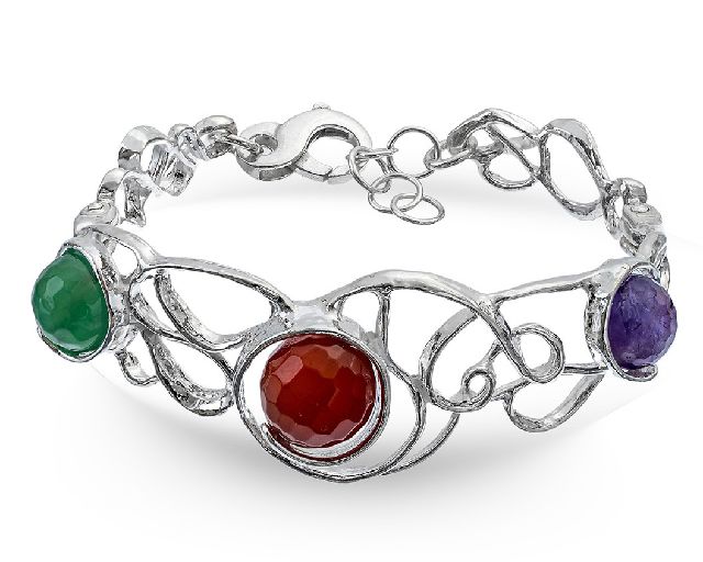 Bracciale rigido vibra argento con ametista, corniola e agata verde