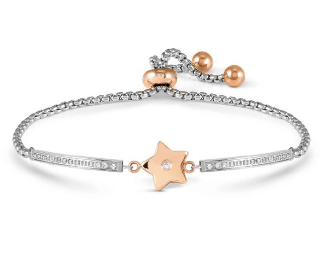Bracciale milleluci acciaio con stella rosè e zirconi