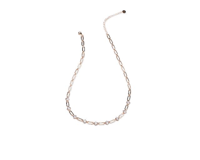 Necklace luce silver rosè with alternate ovals and cubic zirconia