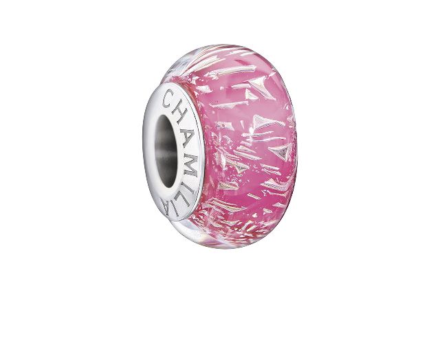 Charm colori argento murano glitter rosa
