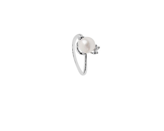 Anello paola oro 750‰ con perla bianca e diamanti