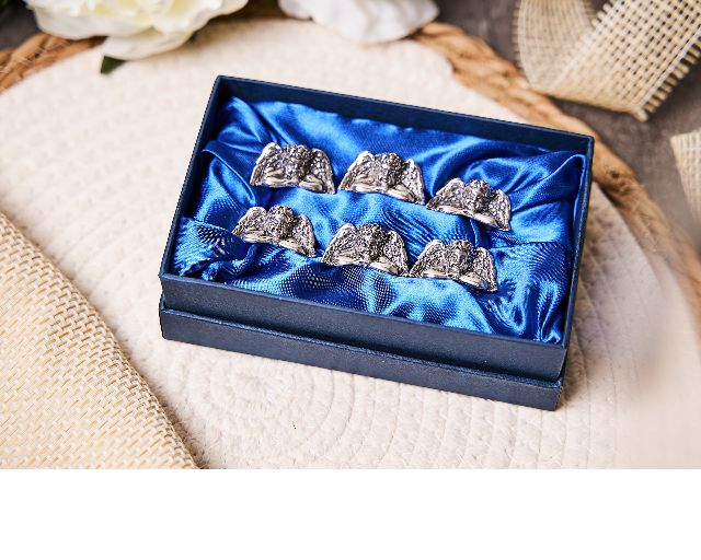 Set segnaposto angelo argento bilaminato 6 pezzi