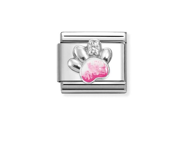 Zampa rosa composable acciaio argento e zirconi