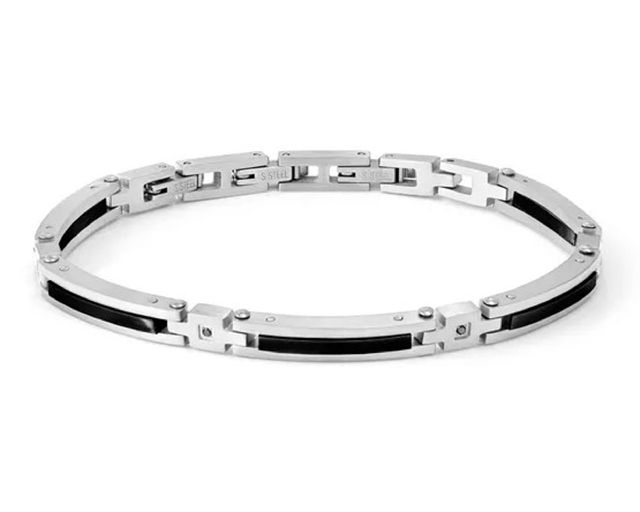 Bracciale strong diamond acciaio con 4 diamanti neri
