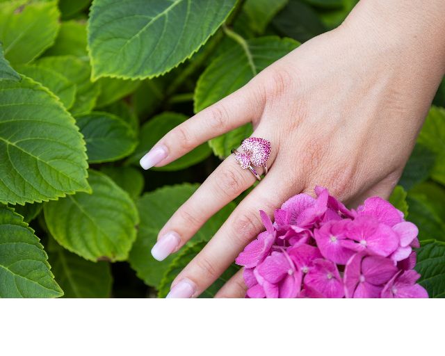 Ring crysalis silver gold with pink zircon heart