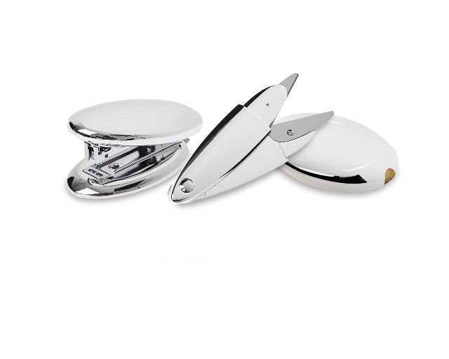 Office set 3 pieces silver plated sharpener, scissors, stapler