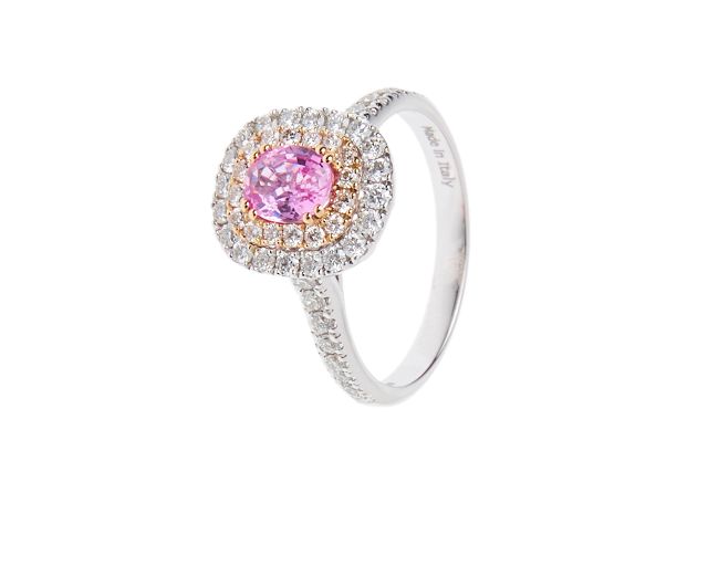 Anello oro 750‰ con diamanti ct. 0,73 e zaffiro rosa ct. 0,70