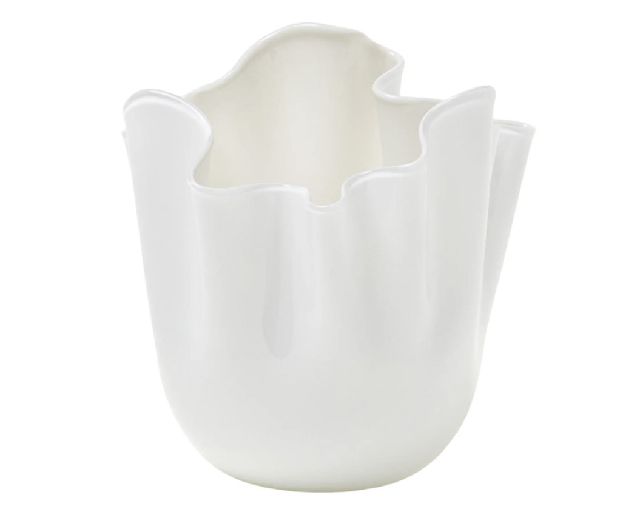 Vaso fazzoletto vetro di murano bicolore lattimo interno talpa