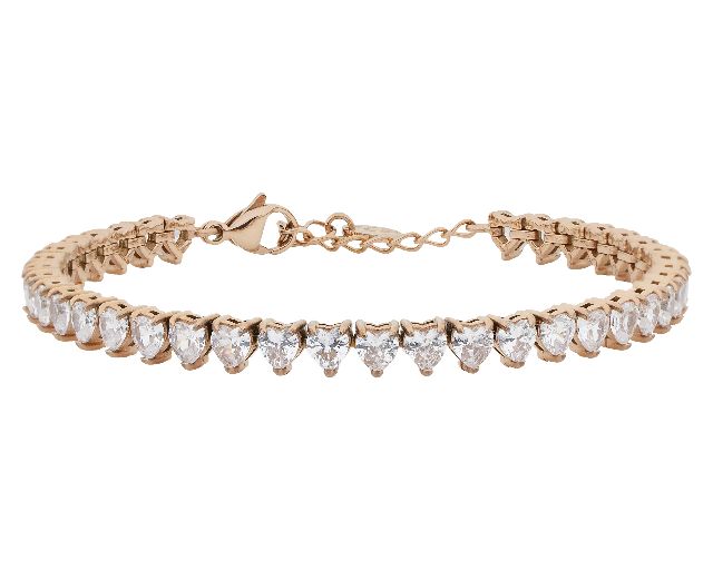 Bracciale tennis acciaio rose' e zirconi cuore