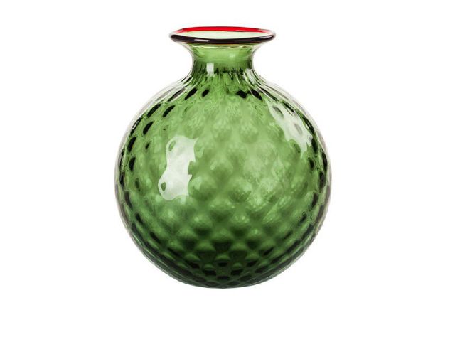 Vaso monofiore balloton vetro di murano verde mela con filo rosso