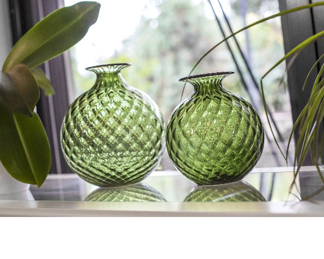 Vaso Monofiore Balloton Vetro Di Murano Verde Mela Con Filo Rosso Venini 154298 93110014vmrv