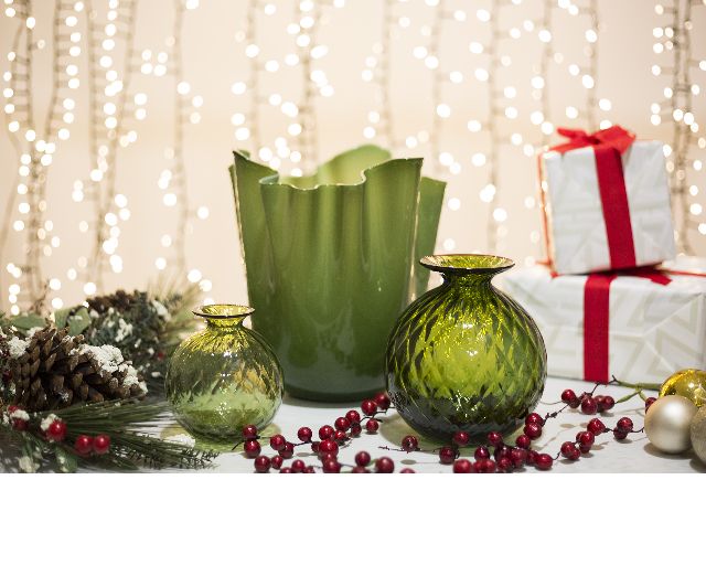 Vaso Monofiore Balloton Vetro Di Murano Verde Mela Con Filo Rosso Venini 154298 93110014vmrv