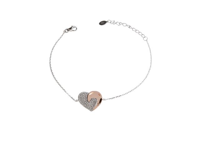 Bracciale argento con cuore rosè e zirconi