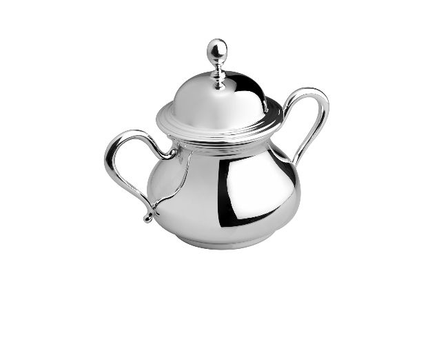 Sugar bowl silver in english style with vertical handles