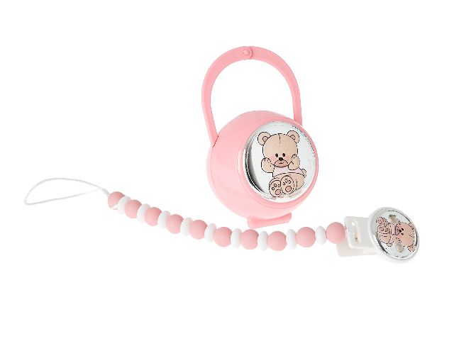 Pacifier box and brooch set teddy bear pink