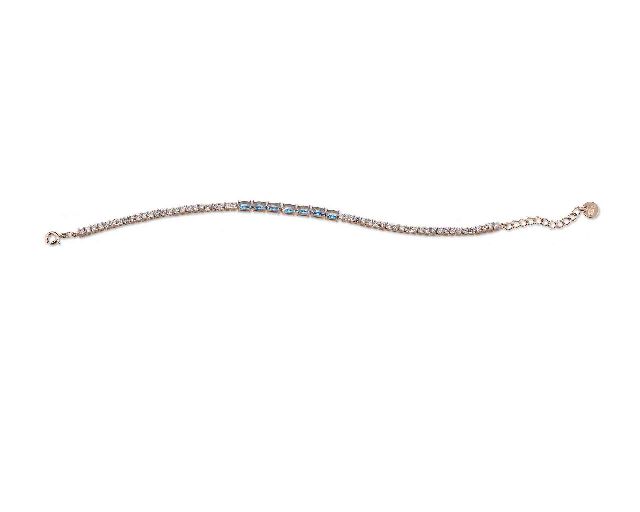 Bracciale luce argento rosè con cubic zirconia e zirconi acquamarina