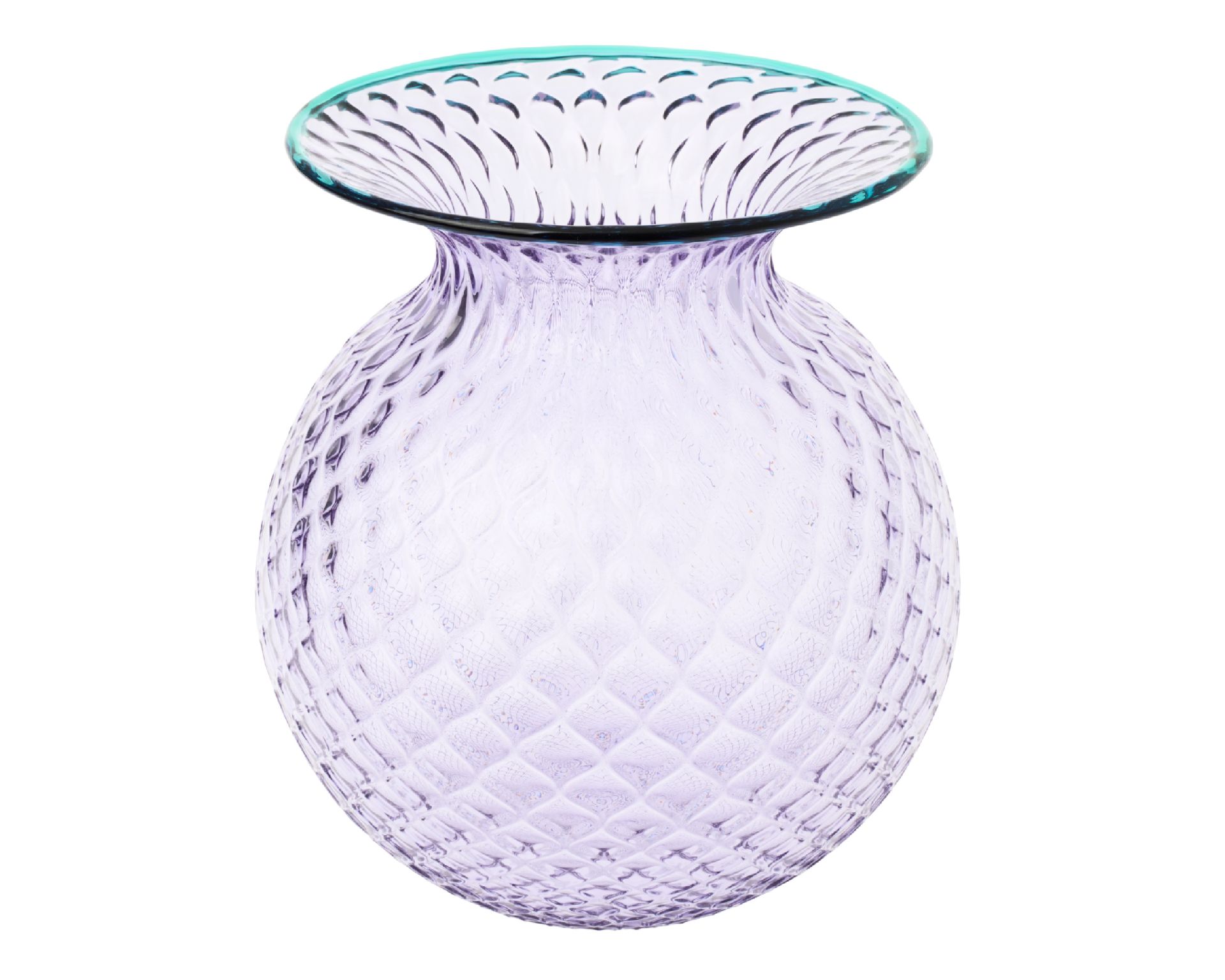 Vaso Fiori Balloton Vetro Di Murano Lilla Con Filo Verde Menta Venini 190283 93110046llvt