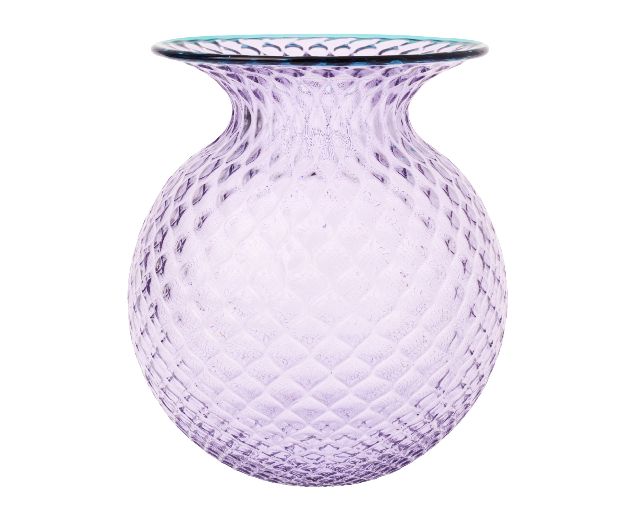 Vaso Fiori Balloton Vetro Di Murano Lilla Con Filo Verde Menta Venini 190283 93110046llvt