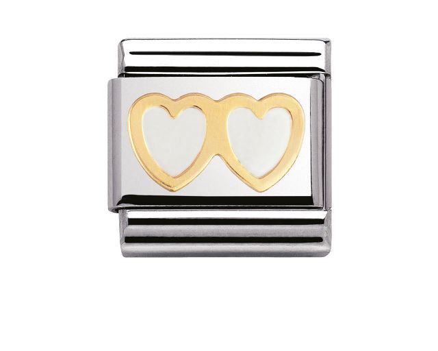 Double heart composable steel and gold