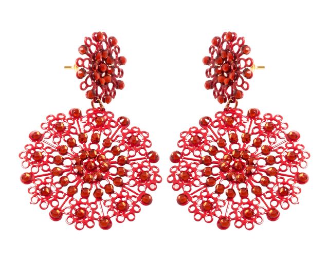 Earrings gold-plated brass with red rhinestones