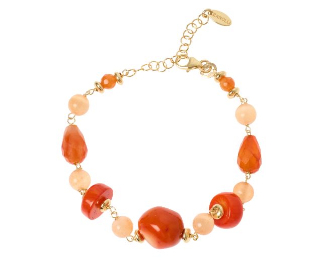 Bracciale argento dorato con bamboo, corniola e occhio di gatto