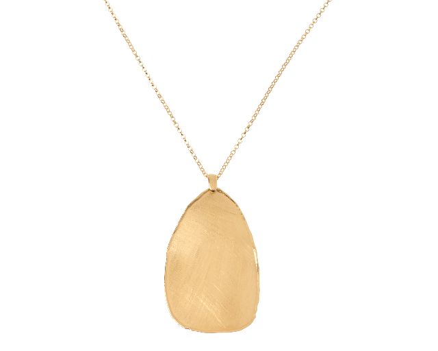 Collana argento dorato con pendente a goccia piatta satinata