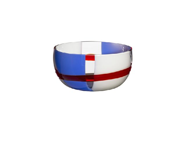 Bowl mignon murano glass lapis, red and milk white
