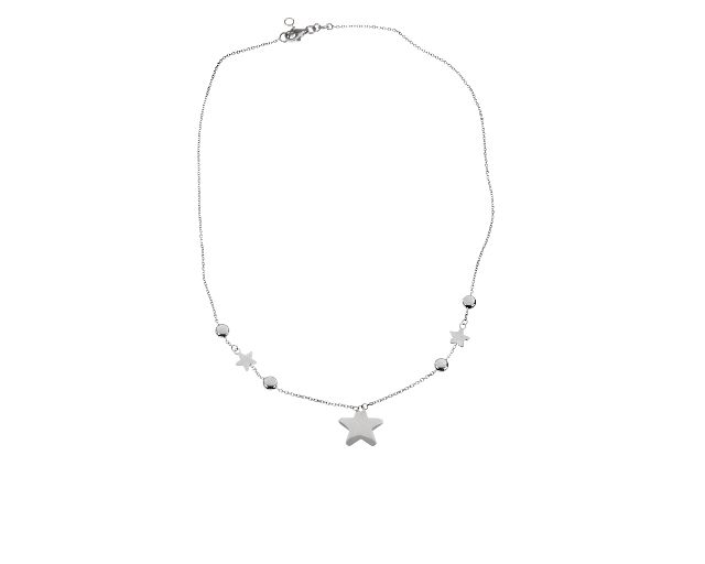 Girocollo oro 750‰ bianco con stelle e palline piatte