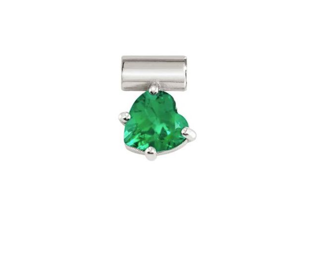 Ciondolo seimia argento cuore con zircone verde