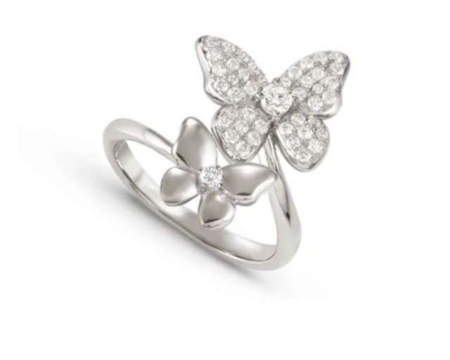 Ring sweet madame silver white flower and butterfly