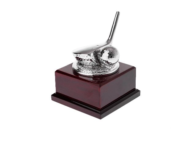 Trofeo mazza da golf in resina con base in legno