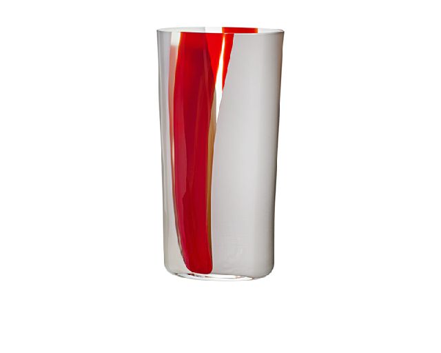 Vaso ovale vetro di murano esperimenti rosso avorio e grigio