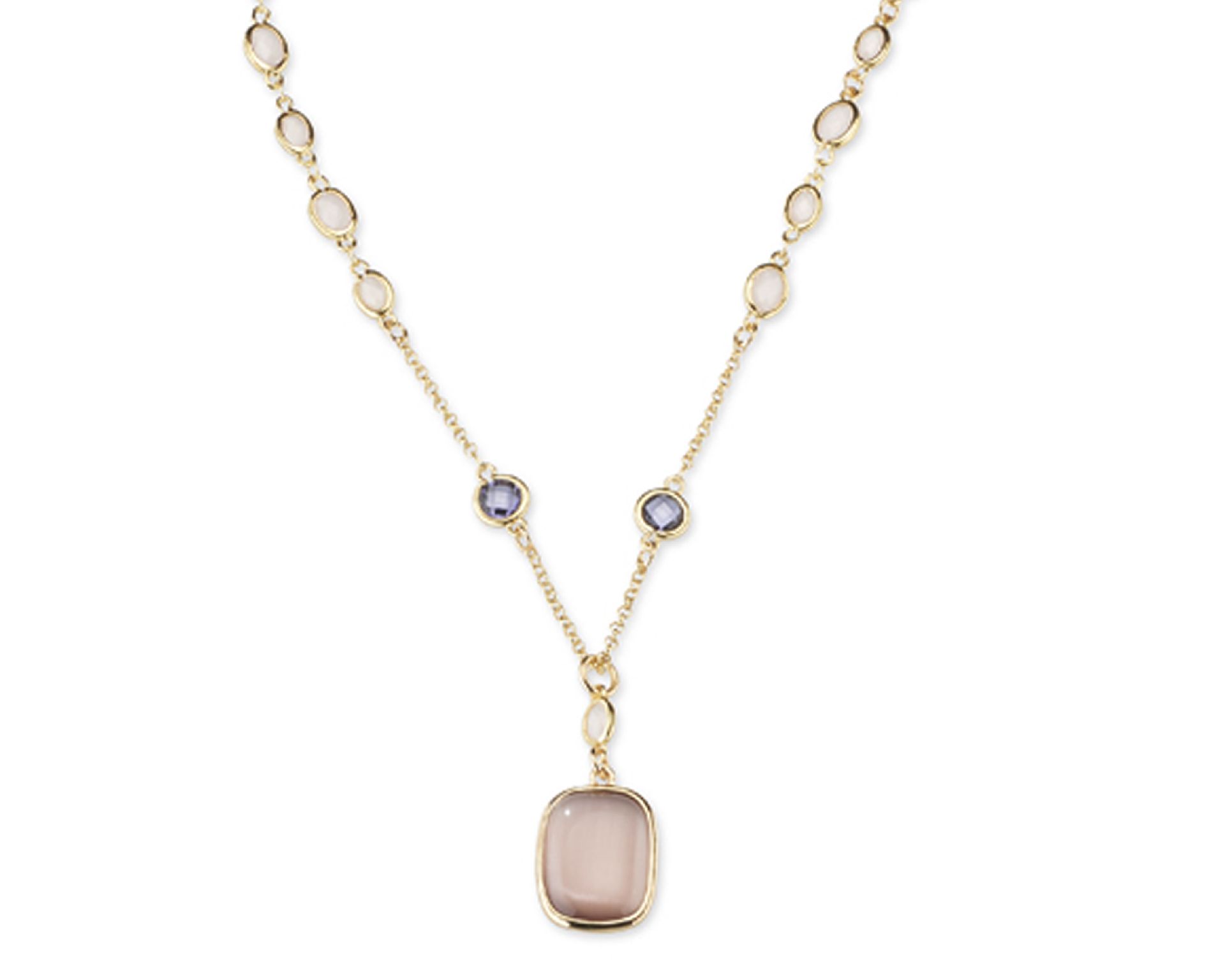 Collana Sylvie Ottone Finitura Oro Con Occhio Di Gatto Cipria Cristalli Rosa E Ametista Sovrani 190047 814j11570