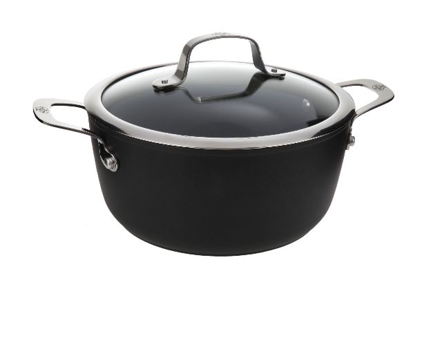 Casseruola alba con due manici e coperchio