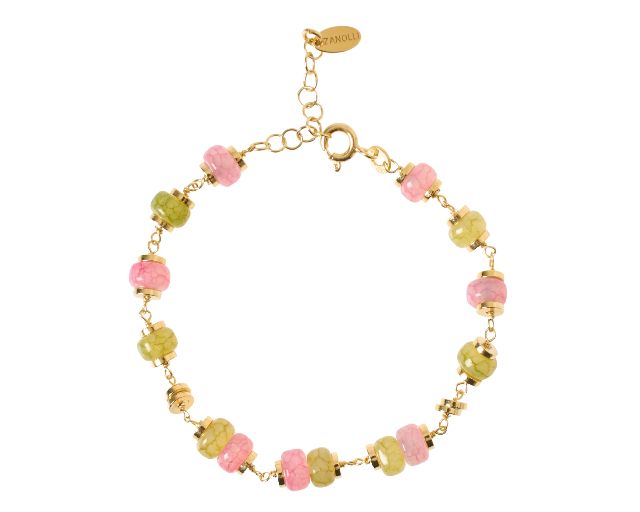 Bracciale argento dorato con agata e giada rosa/verde