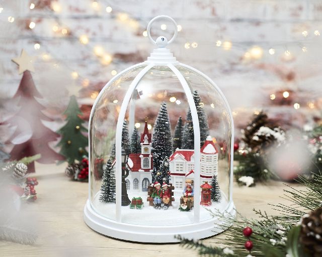 Idea regalo natale cupola con ambientazione natalizia con luci led