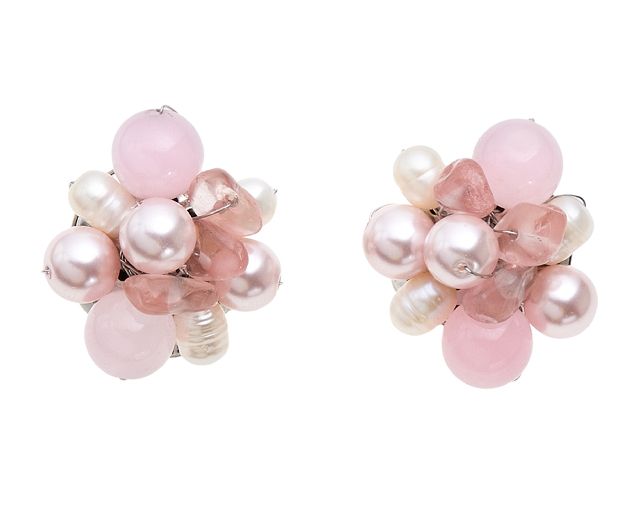 Orecchini a clip con agata, perle e quarzo rosa