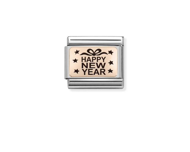 Happy new year composable acciaio oro rosa 375 e smalto