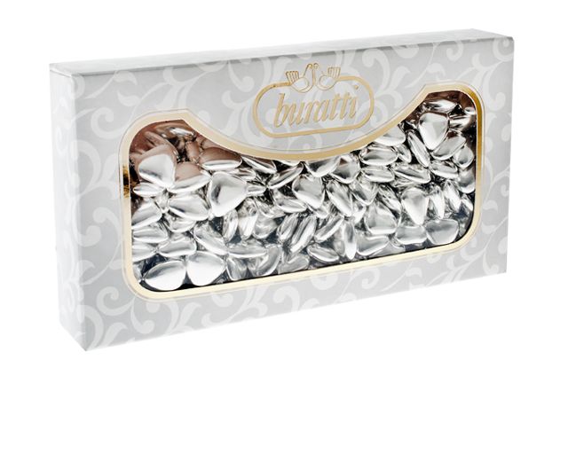 Chocolate heart dragees silver 1 kg
