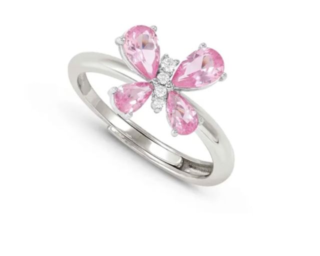 Ring shine me up silver pink butterfly