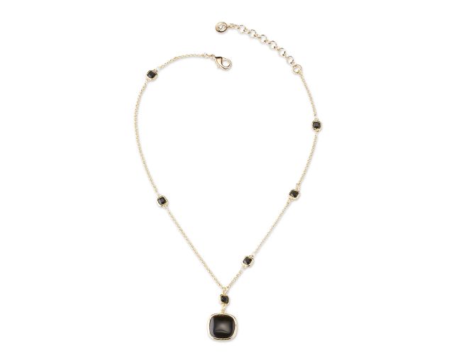 Collana yvette ottone finitura oro con cristalli neri e occhio di gatto nero