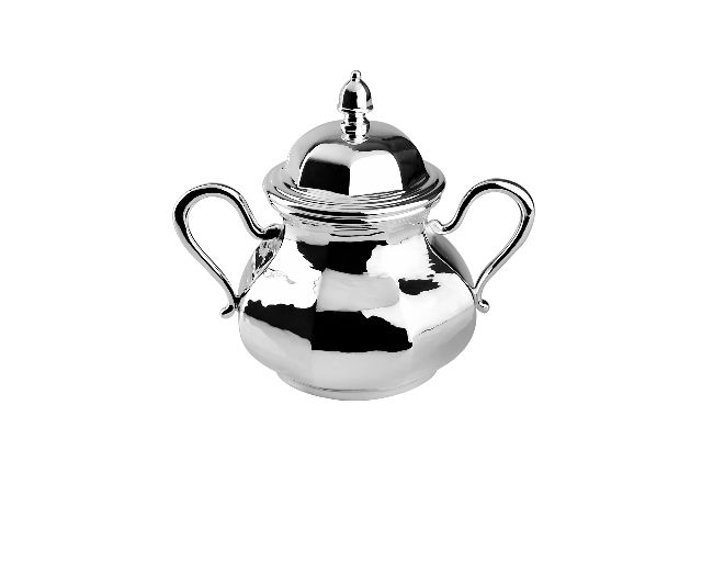 Sugar bowl silver in octagonal style with vertical handles
