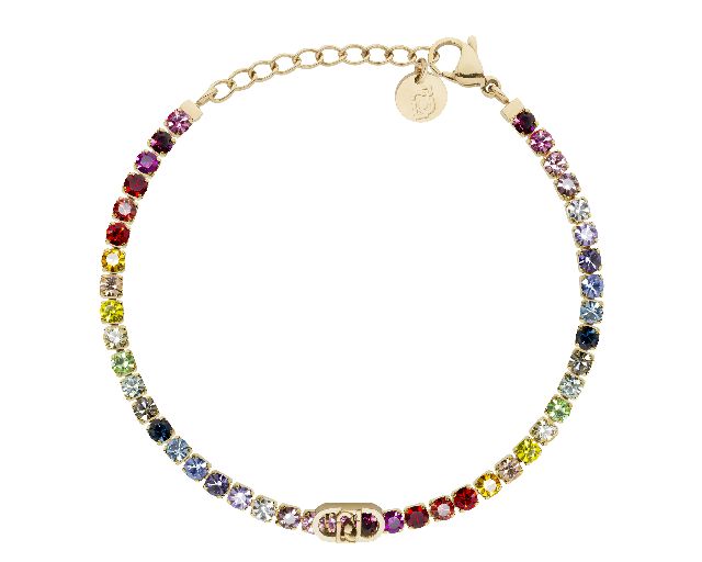 Bracciale tennis acciaio dorato e zirconi multicolor con logo