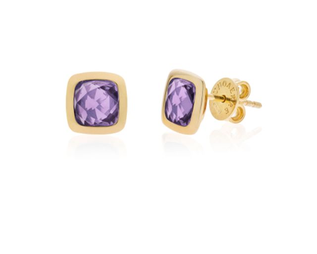 Orecchini a lobo crystal color argento dorato con cristallo ametista