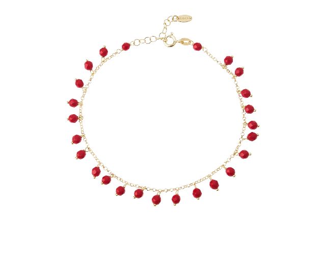 Cavigliera argento dorato con resina corallo