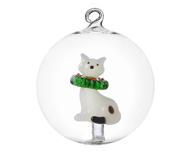 Idea regalo natale palla di natale gatto bianco con ghirlanda tabby cat
